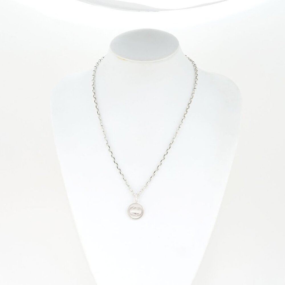 GUCCI Interlocking G Round Necklace 21" Silver 925 Auth w/Bag j1085